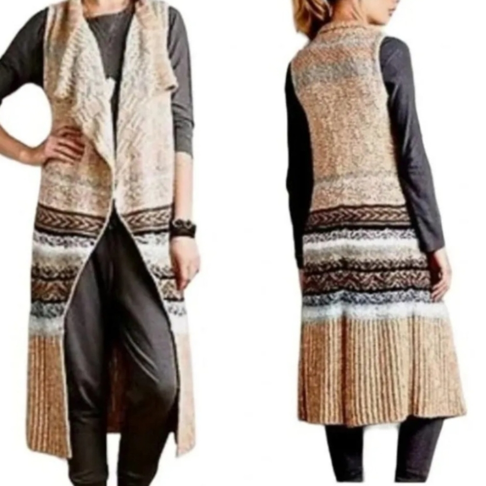 Sleeping in Snow Anthropologie Quilins Jacquard Knit Waterfall Vest XS/S Boho - Picture 2 of 11